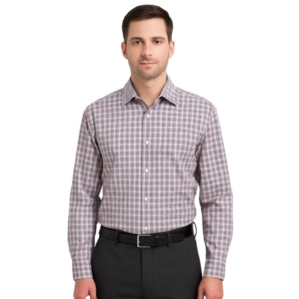 Perry‎ Ellis Portfolio Slim Fit Plaid Dress Shirt 17 34/35 Wrinkle-Free